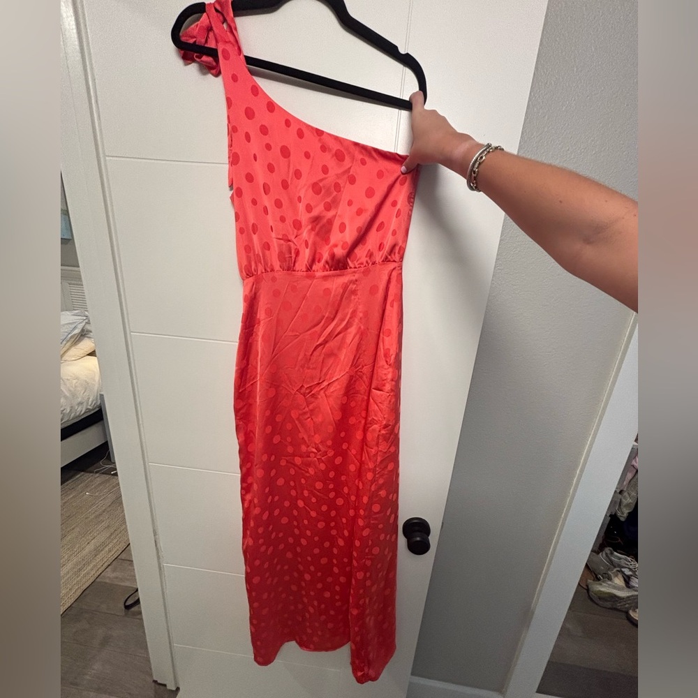 Privacy Please One Shoulder Red Polka Dot Dress